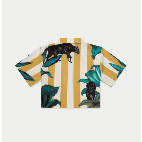 Mavrans Top Womens Large Pantera Crop Striped Button Up Tropical Summer Cruise - Picture 3 of 12